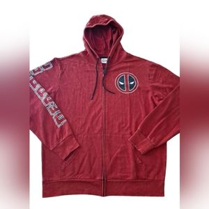 MARVEL DEADPOOL MEN'S RED FULL ZIP HOODIE SWEATSHIRT SIZE LARGE